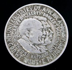 Authentic USA 1954 George Washington Carver Half Dollar Coin Good .900
