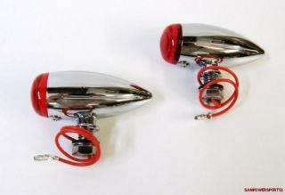Red Ball Milled Chrome Bullet Lights Pair Fits Harley 12 Volt Single