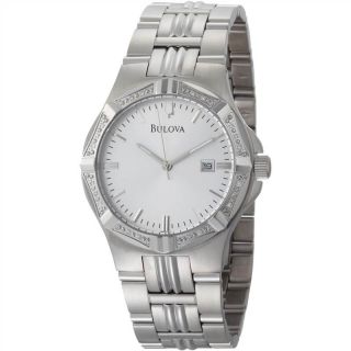 Bulova Mens 96E107 Diamond Case Silver Dial Bracelet Watch