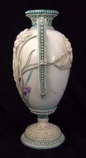 Antique Hand Painted Japanese Nippon Moriage Lily Vase Greco Roman