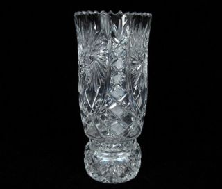 Vintage American Clear Cut Glass Starburst Diamond Pattern Vase 11 5