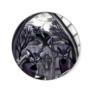 Black Cats Full Moon Graveyard Round Sticker