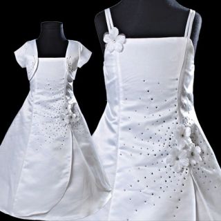Weiß Blumenmädchen Kleid Kommunionkleid Festkleid mit Bolero für