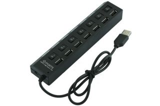 Black 7 Port USB 2.0 High Speed Hub mit ON / OFF Schalter für Laptop