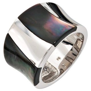 Damenring Ring mit Perlmutt breit schwarz, 925 Silber, für Damen