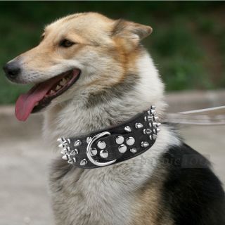 Schwarz PU Leder Hunde Halsband Hundehalsband Punk Nieten einstellbar