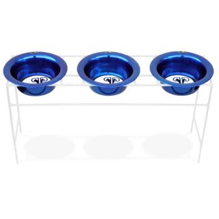 Platinum Pets White Triple Modern Diner Stand with Bowls   Blue