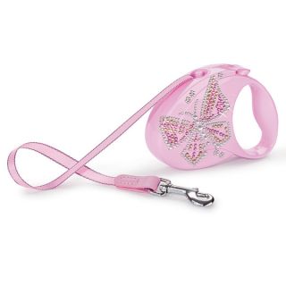 Flexi Glam Retractable Dog Leash   Pink   Butterfly