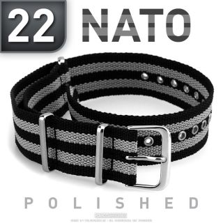 NATO STRAP  22   striped   st.steel polished  military textile watch