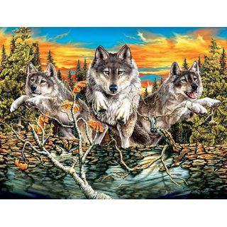 Puzzle   springender Wolf   550 Teile mit 14 versteckten Wölfen