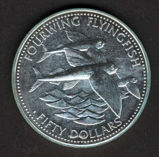 BARBADOS, 50 $, 1983, Fliegende Fisch, Silber, 27,8 Gr.