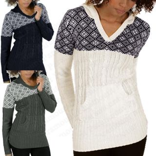 Damen Strick Pullover mit Kapuze Norweger Skandinavisch Muster Sweater