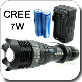 CREE LED 7W 7 Watt Flashlight Torch Zoom +18650+Charger