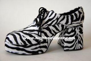 Schuhe Zebra Karneval Fasching Plateau 70er Jahre Party