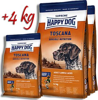2x12,5+4= 29 kg Happy Dog Supreme TOSCANA Hundefutter mit Lamm & Lachs