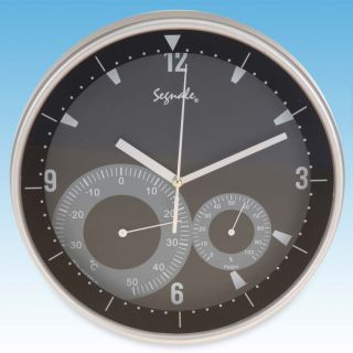 Wanduhr 25 cm   Uhr mit Thermometer und Hygrometer in schwarz