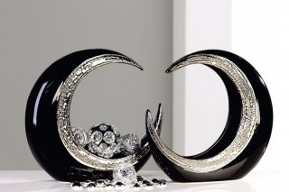 Casablanca Designschalen Moon, 2 teilig, Keramik, 32 cm, schwarz