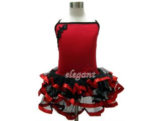 Red Flower Girls Fairy Dress Ballet Leotard Tutu Party Skirt 7 9Y Size