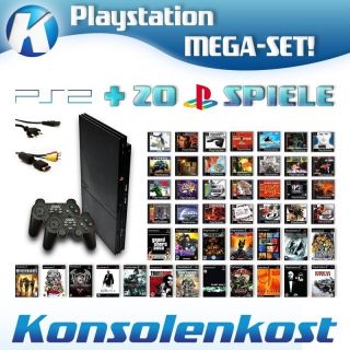 Playstation 2   Konsole (slim) inkl. 2 Controller + 20 Spiele (PS1