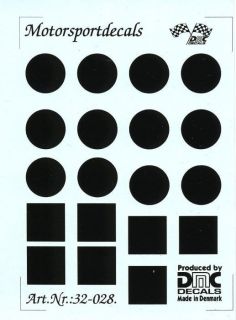 Decal   Bogen Startnummern Kreise Quadrate schwarz für 132 Slotcars