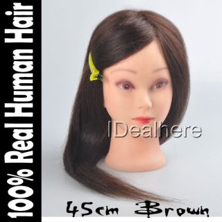 45cm Braun Hairdressing 100% Echthaar Frisurenkopf für Frisuren