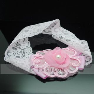 Baby Haarband lace pink blau rosa Blume Schleife NEU 126 0006