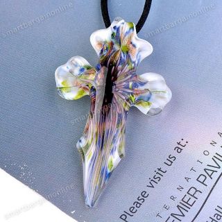 Farbe Pfau 3D Kreuz Murano Glas Anhänger f. Halskette Damen Classic