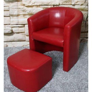 Sessel mit Hocker Ledersessel Lounge Sessel M37 ~ rot: 