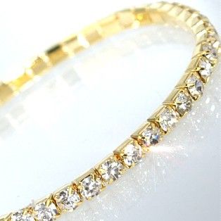A898 NEU Luxus Damen Braut Mode Stretch Gold Armband Strass Schmuck