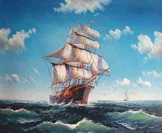stolzes Segelschiff Leinwandbild kompl mit Aufhaenger HAMMERANGEBOT