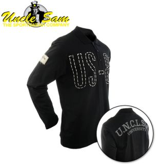 UNCLE SAM Poloshirt langarm, black Polo Shirt M   3XL mit Knopfleiste