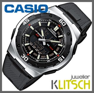 Casio Analog Digital Sport Chrono Herren Uhr Schwarz AQ 164W 1AVES UVP