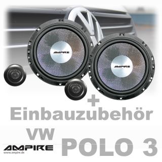 AMPIRE 165mm Auto Heck Kompo Lautsprecher + Adapter für VW Polo 3 6N2