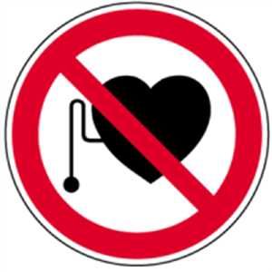 Aufkleber Verbot für Personen mit Herzschrittmacher 10cm Ø Folie