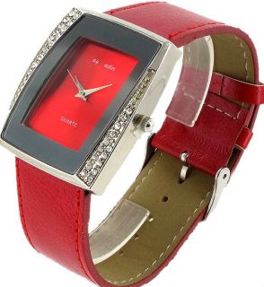 Baxter Uhr Damenuhr Armbanduhr Leder Rot Strass Neu# 173