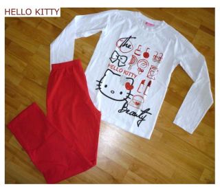 KITTY Pyjama Schlafanzug, Gr. 152 164 176 188 lang, rot/weiß