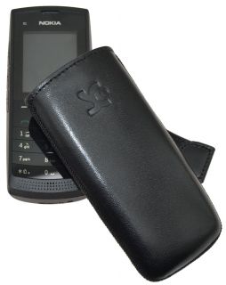 Nokia X2 02   Leder Etui Handytasche Schutzhülle Cover * in SCHWARZ