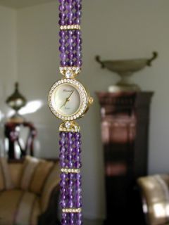 Armbanduhr Damenuhr mit lila Amethyst Perlen & Perlmutt*LUCORAL Ladies