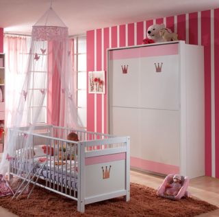NEU* 2 tlg Babyzimmer weiss   rosa Babybett & Kleiderschrank mit
