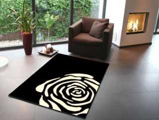 Eleganter Designer Teppich ROSE schwarz creme 160/225 cm
