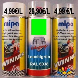 RAL 6038 Leuchtgrün Tagesleuchtfar be Neonfarbe+1K Grundierung weiss+