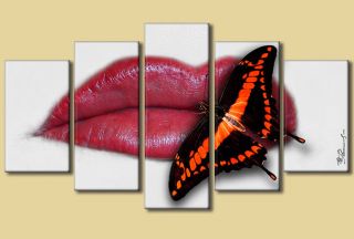 Mund Lippen Schmetterling Insekten Bilder Leinwand XXL