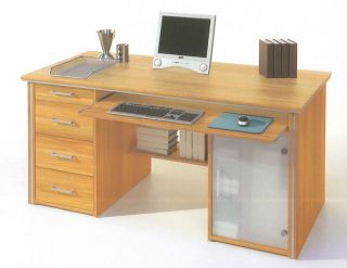 THEO Schreibtisch Kernbuche Dekor mit Glastuer Computertisch Tisch