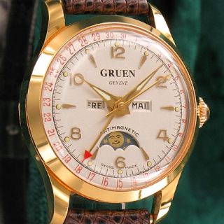 GRUEN watch Co triple calendar seltene Vollkalender Uhr Valjoux 89 aus