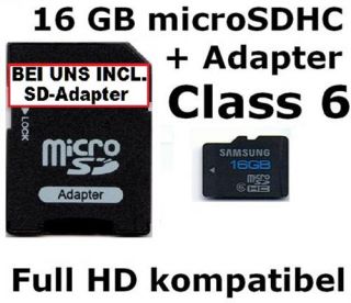 16 GB Micro SDHC Speicherkarte + SD Adapter Samsung Class 6 für