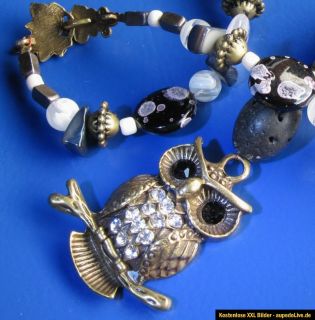 Glas Perlen Kette Halskette Perlenkette Anhänger Eule Mode Schmuck