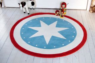 Teppich Stern, rot, blau, Wolle, Kinder,100cm,rund, NEU