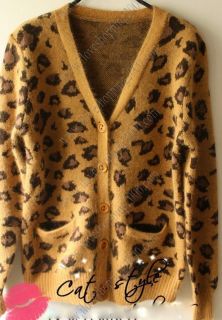 Angora Wool Leopard Boyfriend Slouchy Oversized Knitted Chunky