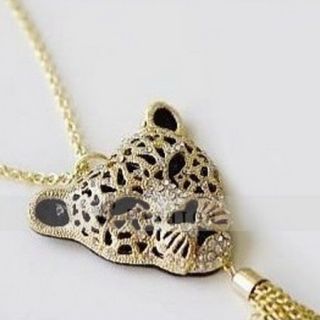 Halskette Leopard Quaste Anhänger Strass Damen Kette necklace NEU 101