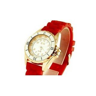 BU 175 Moderne Vergoldete Damen Uhr Damenuhr Rotes Silikon Armband